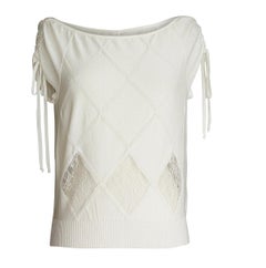Valentino Top White Knit Lace Inset Shell XL NWT