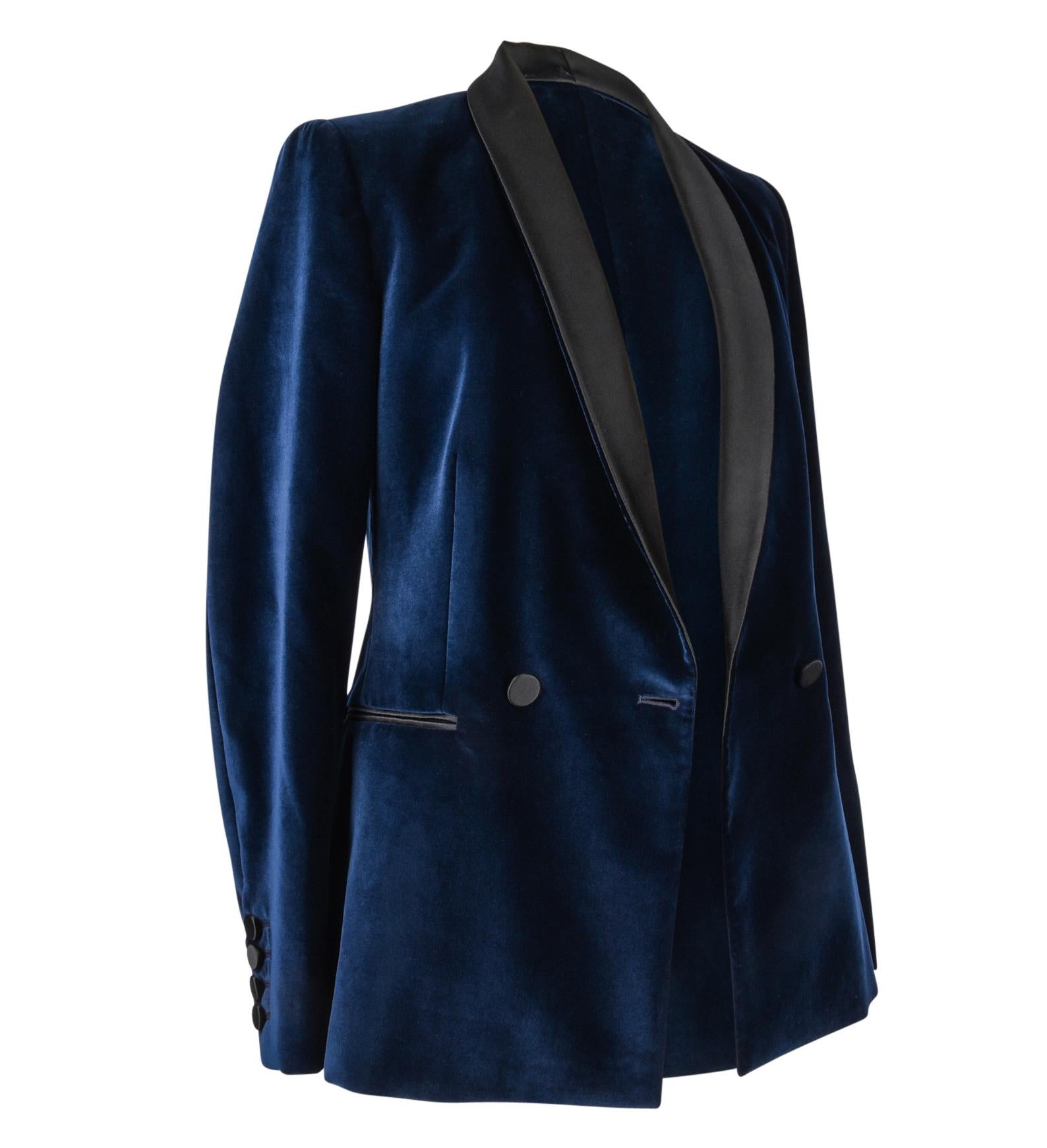 Women's Stella McCartney Jacket Tuxedo Style Navy Velvet Black Trim 38 / 6
