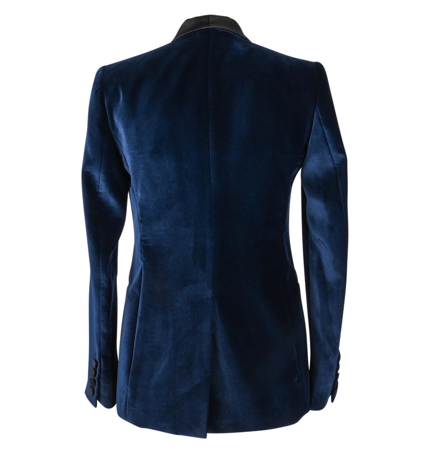 Stella McCartney Jacket Tuxedo Style Navy Velvet Black Trim 38 / 6 2