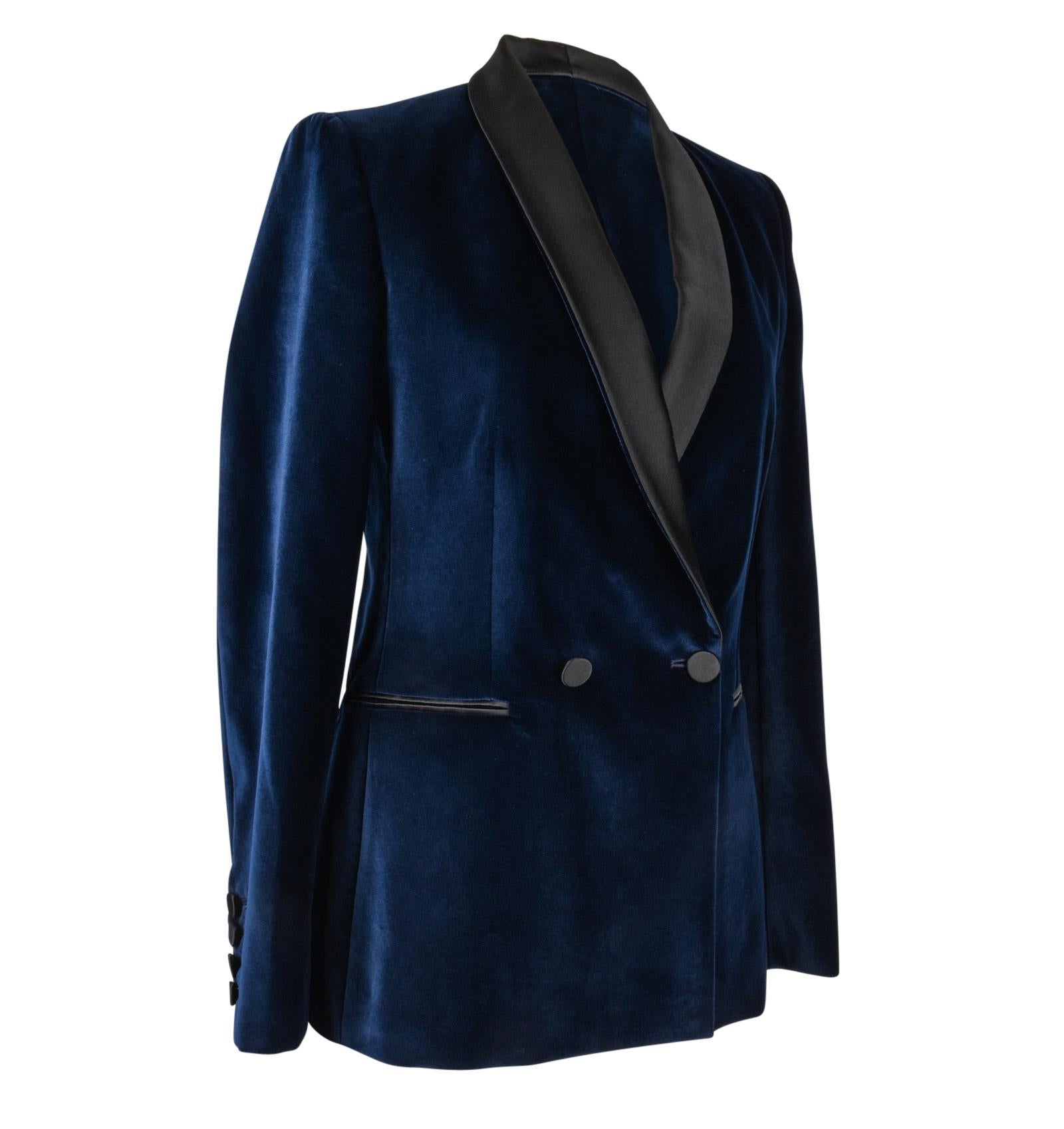 Stella McCartney Jacket Tuxedo Style Navy Velvet Black Trim 38 / 6