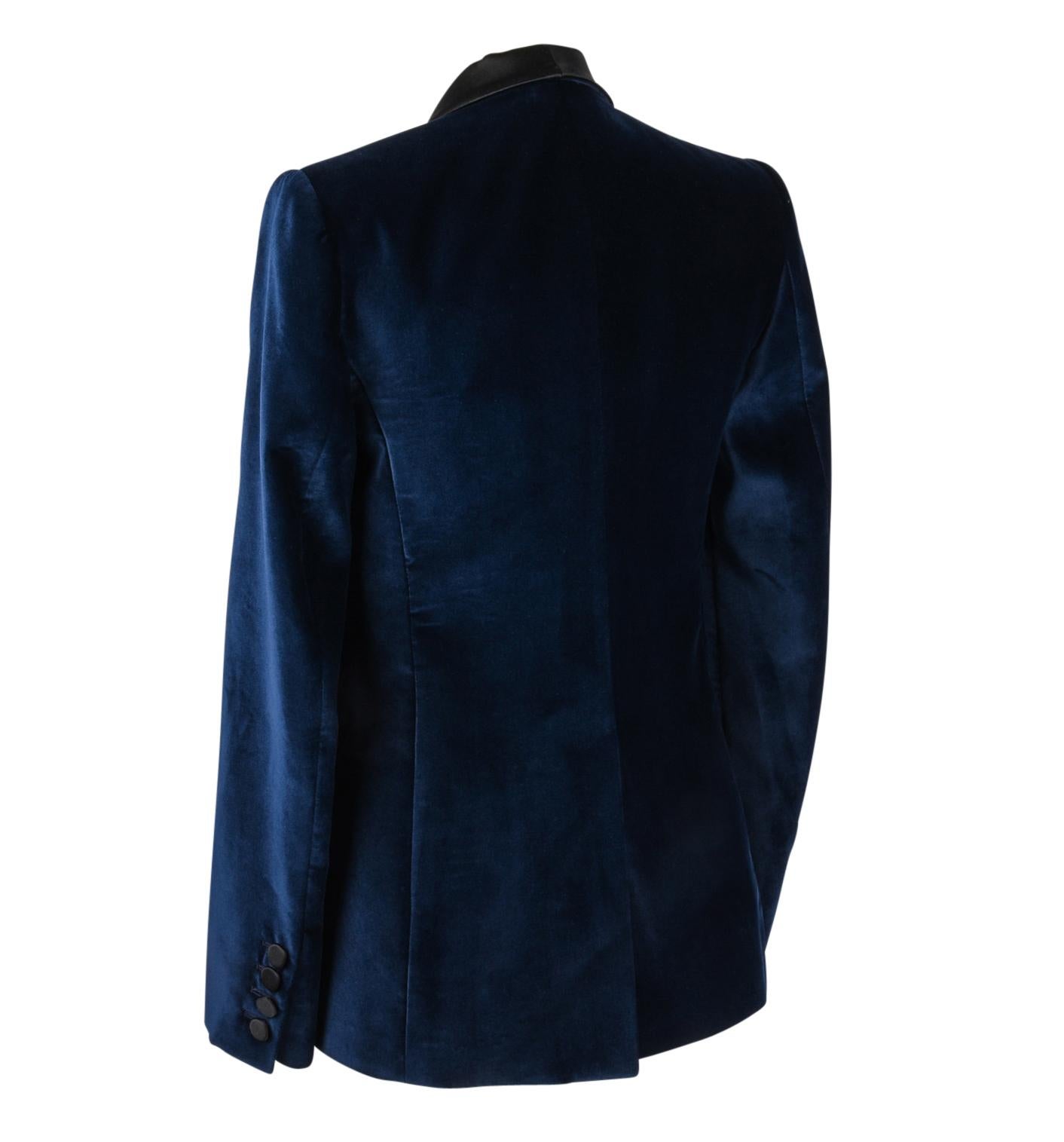 Stella McCartney Jacket Tuxedo Style Navy Velvet Black Trim 38 / 6 3