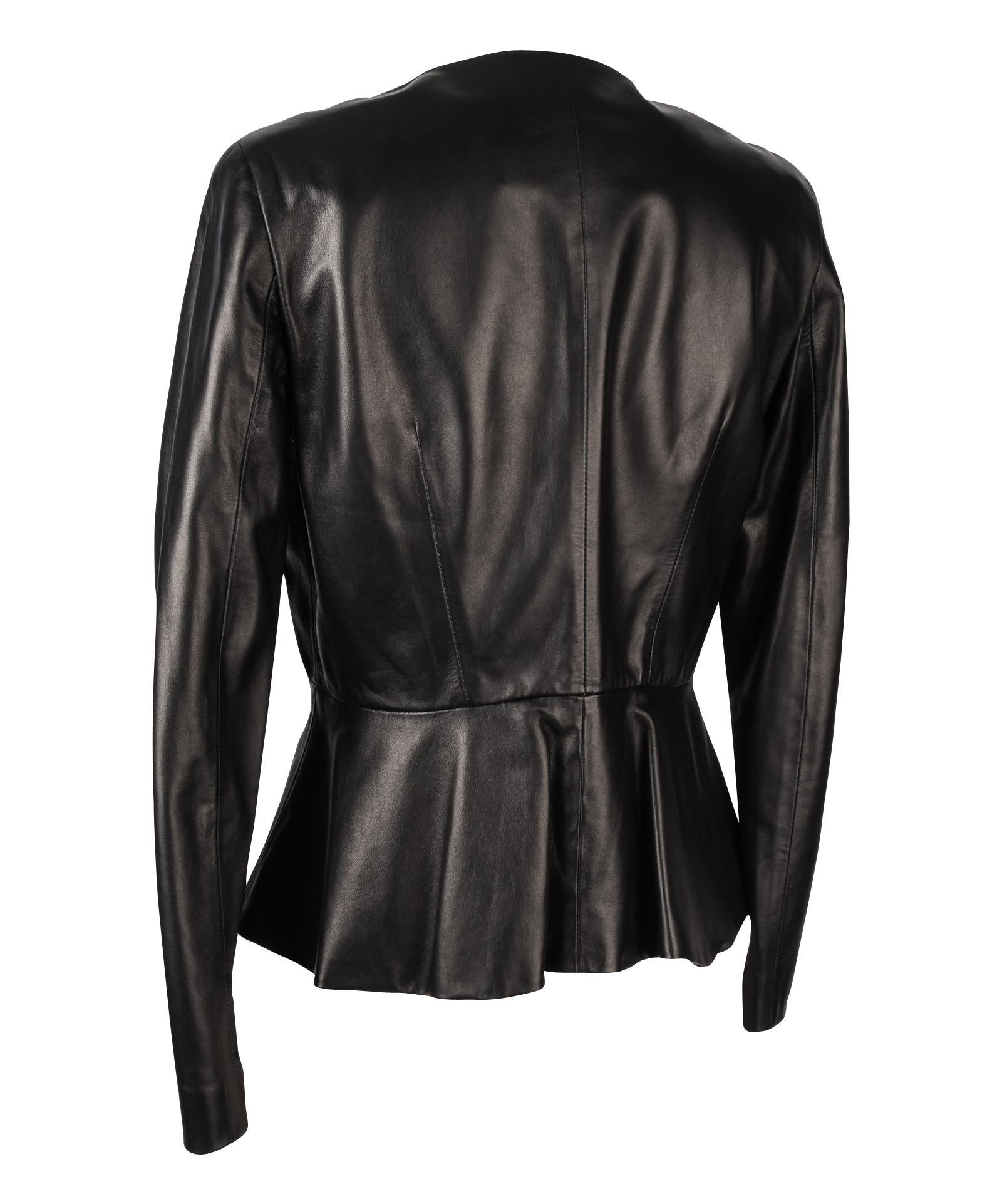 Women's Carolina Herrera Jacket Peplum Black Lambskin Leather Feather Light 8 mint