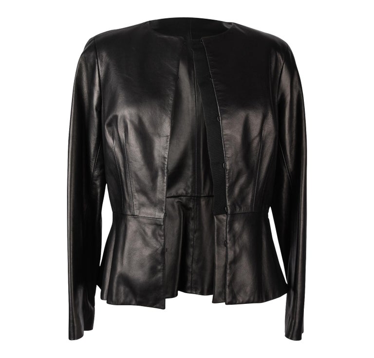 Carolina Herrera Jacket Peplum Black Lambskin Leather Feather Light 8 ...