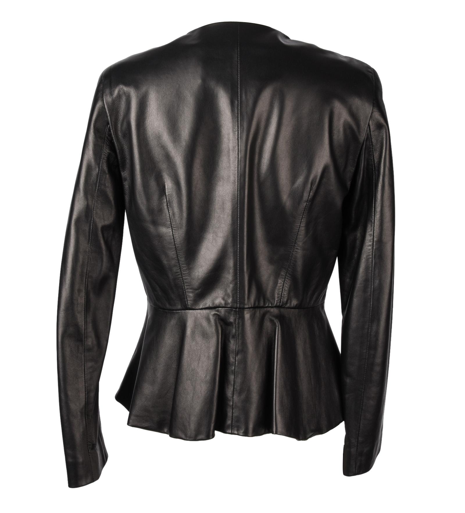 Carolina Herrera Jacket Peplum Black Lambskin Leather Feather Light 8 mint 1