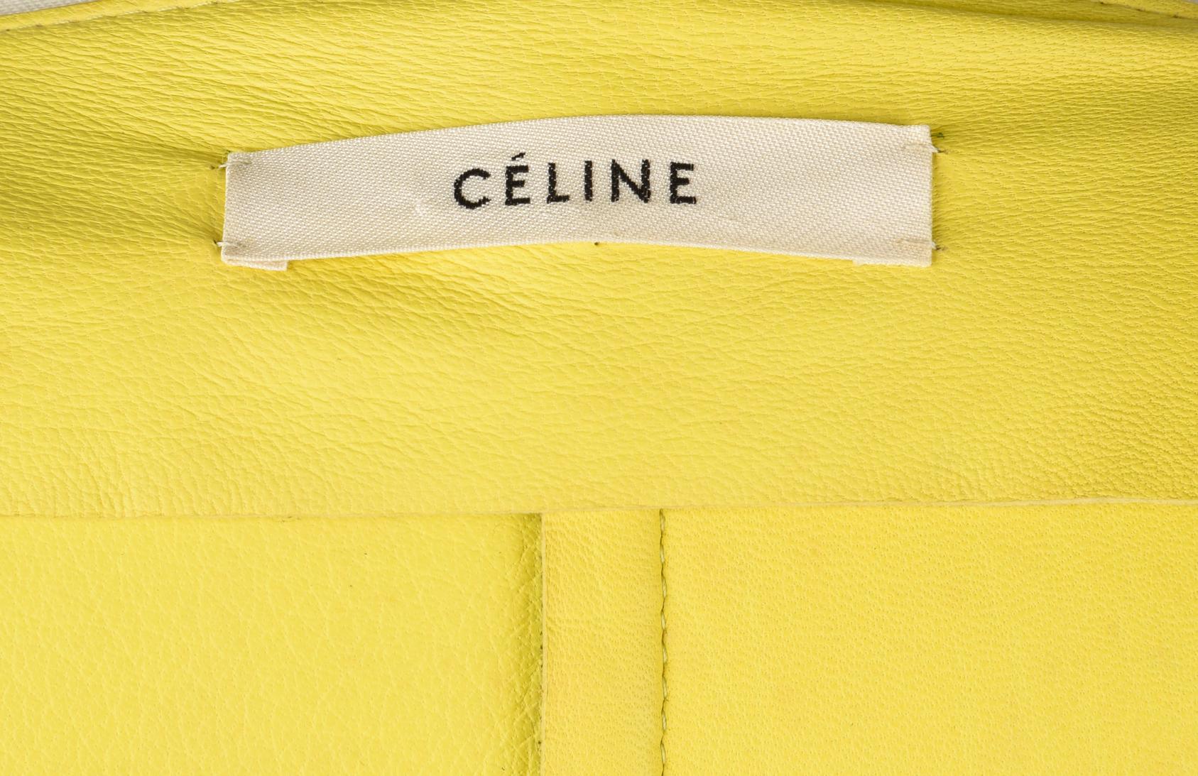Women's Celine Jacket Oversized Black w/ Yellow Interior Leather 34 / 6 mint
