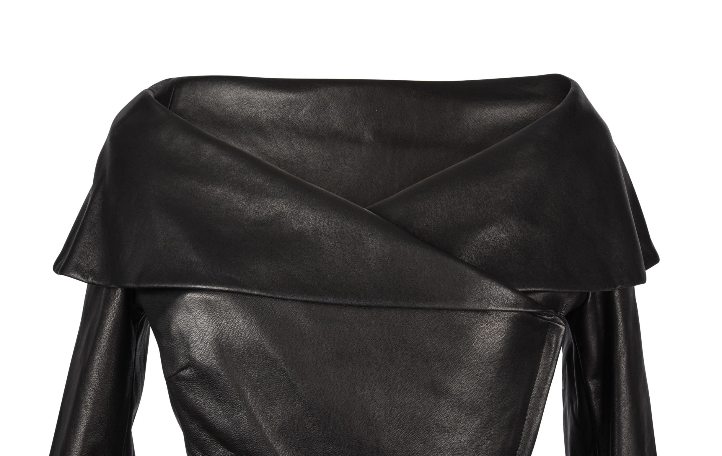 Black Ralph Lauren Jacket Lamb Leather Portrait Collar Purple Label 6 New