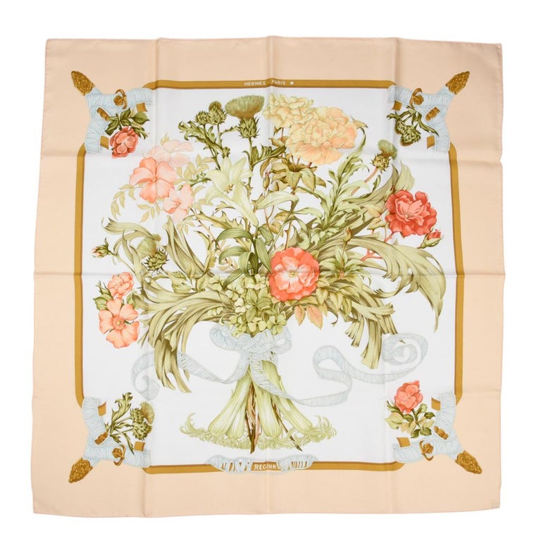 Hermes Scarf Iconic Regina by Leila Menchari Lush Flower Bouquet