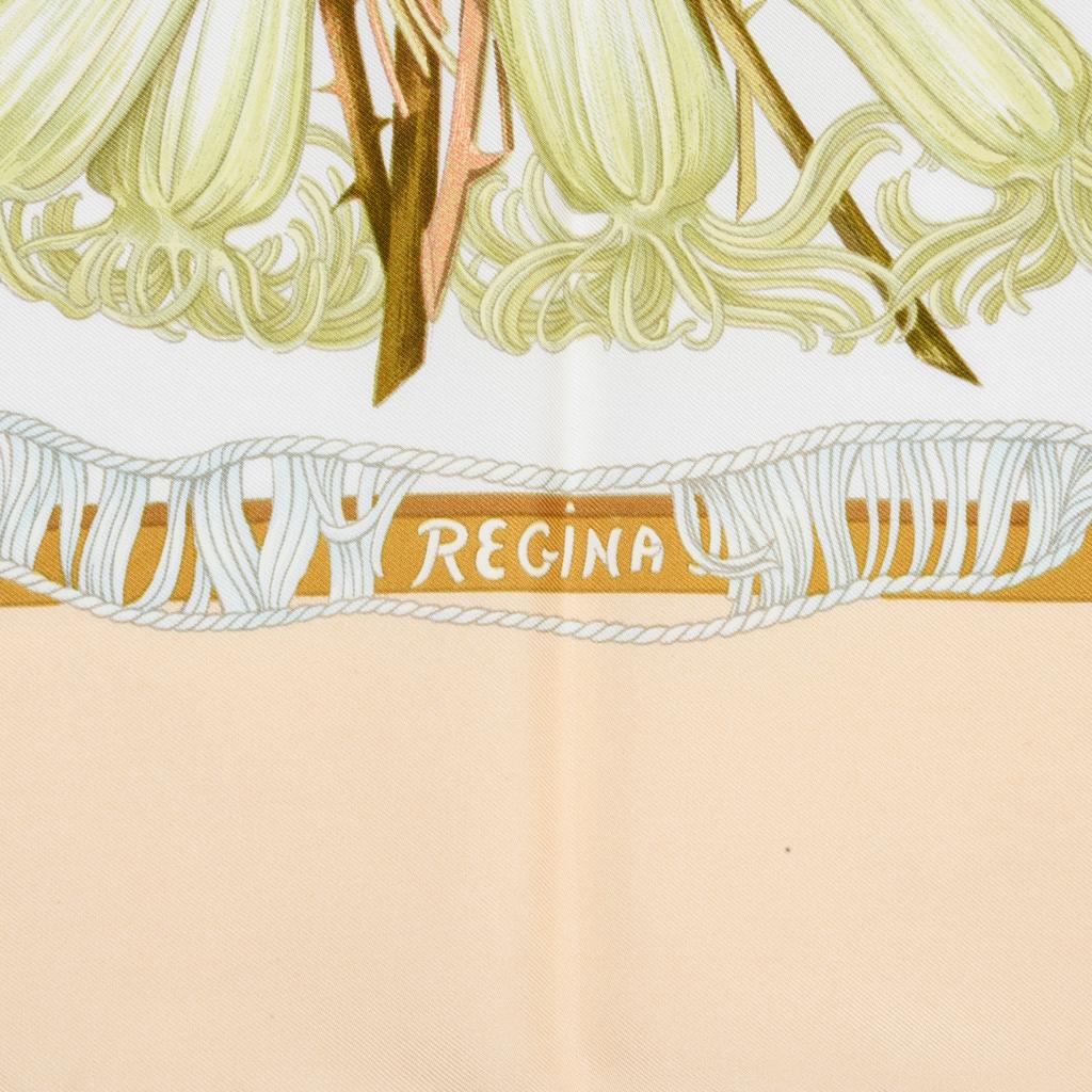 Beige Hermes Scarf Iconic Regina by Leila Menchari Lush Flower Bouquet Vintage 