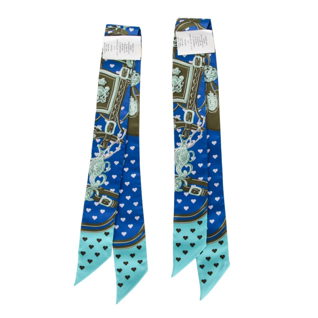 Women's Hermes Twilly Silk Brides de Gala Love Limited Edition Blues Multi Set of 2 New