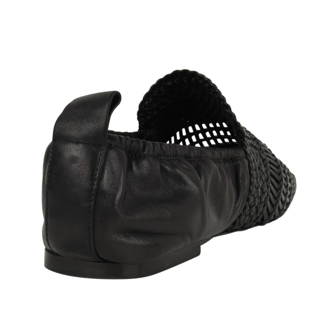 Celine Shoe Flat Woven Leather Square Toe Black 38.5 / 8.5 New In New Condition In Miami, FL