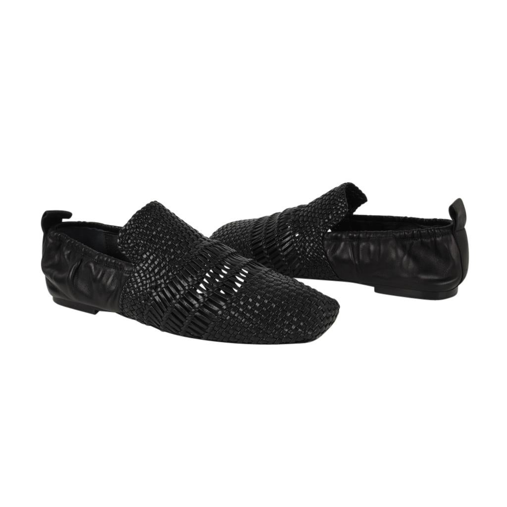Celine Shoe Flat Woven Leather Square Toe Black 38.5 / 8.5 New