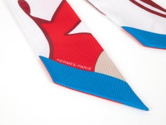 Hermes Twilly Silk Graff Graffiti Pair by Kongo Rouge Piment Blanc Cobalt