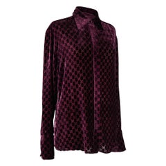 Gucci Top Burgundy GG Monogram Burnout Velvet Blouse 44 / 10