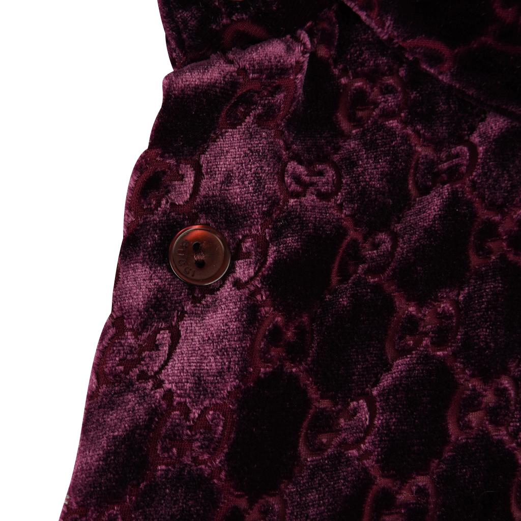 Women's Gucci Top Burgundy GG Monogram Burnout Velvet Blouse 44 / 10