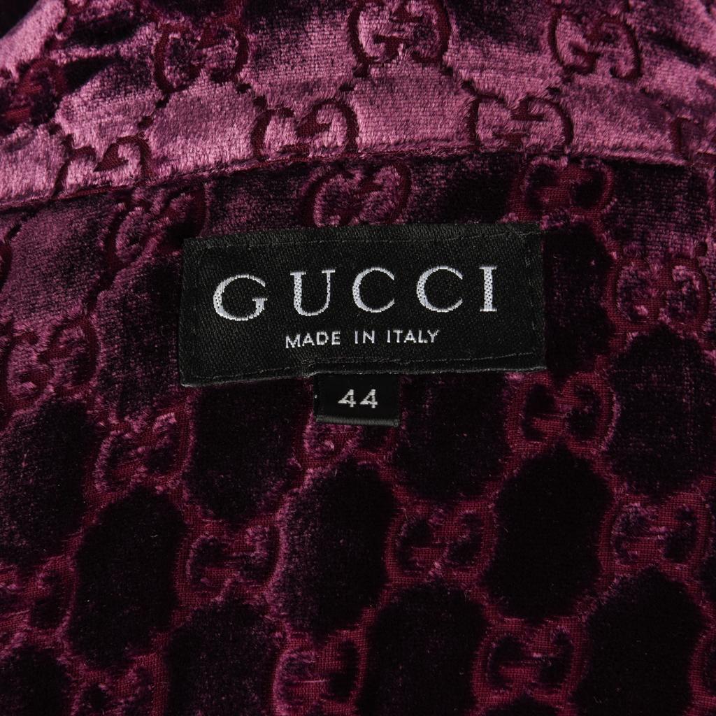 Gucci Top Burgundy GG Monogram Burnout Velvet Blouse 44 / 10 1