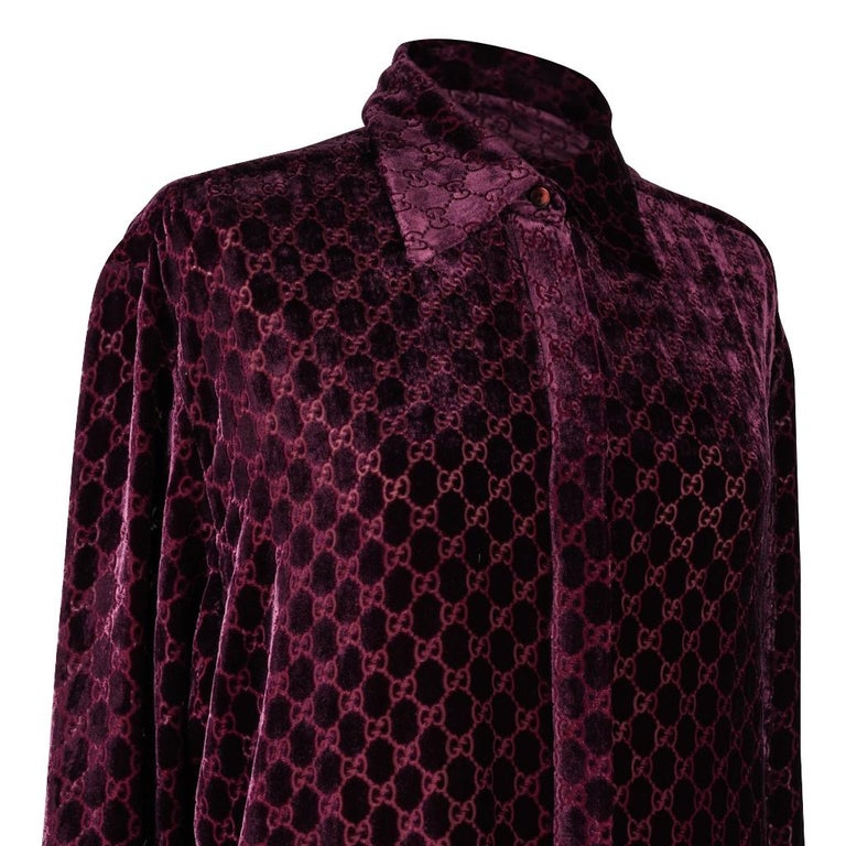 Gucci Top Burgundy GG Monogram Burnout Velvet Blouse 44 / 10 at 1stDibs |  gucci velvet shirt, velvet gucci shirt
