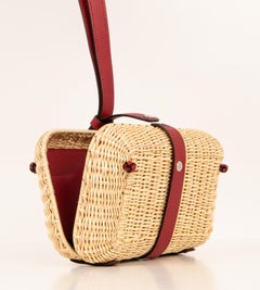 Hermes Bag Picnic Osier Wicker Clutch Rouge H New