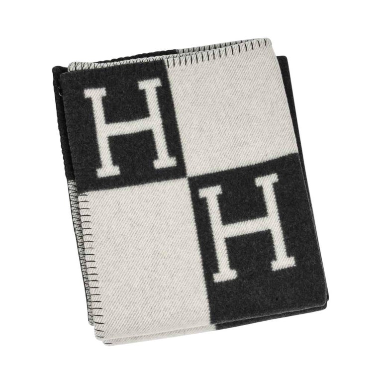 Hermes Blanket Avalon I Signature H Ecru and Gris Fonce Throw Blanket