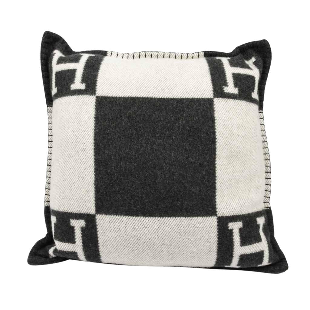 Hermes Cushion Avalon I PM Signature H Ecru and Gris Fonce Throw Pillow