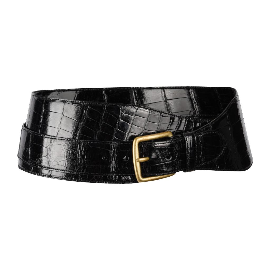 Ralph Lauren Belt Black Alligator Double Wrap Brass Buckle M new