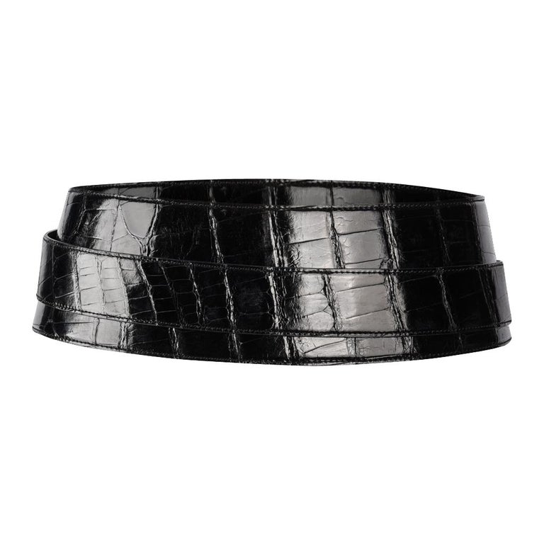 Ralph Lauren Belt Black Alligator Double Wrap Brass Buckle ...