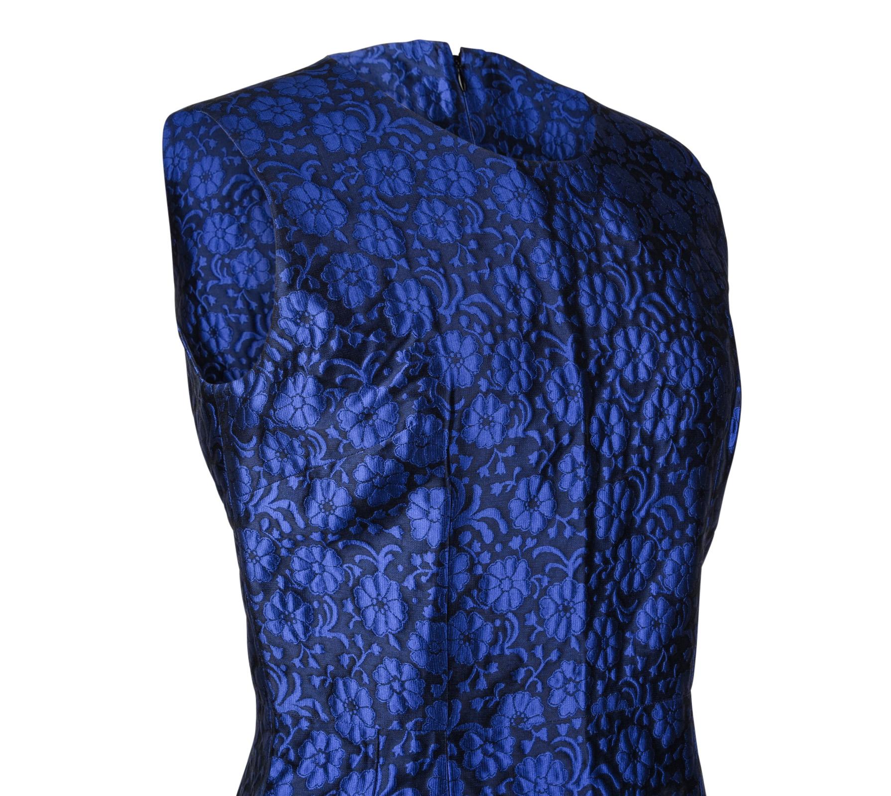 Black Christian Dior Dress Blue Floral Print w/ Long Sleeveless Vest 8