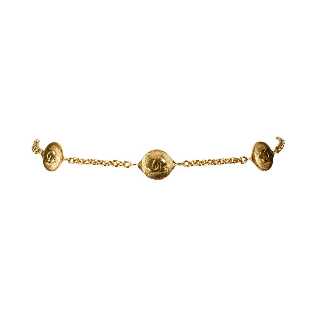 Chanel Belt Vintage Chain Link Gold Sunburst w/ CC Spacers In Excellent Condition In Miami, FL