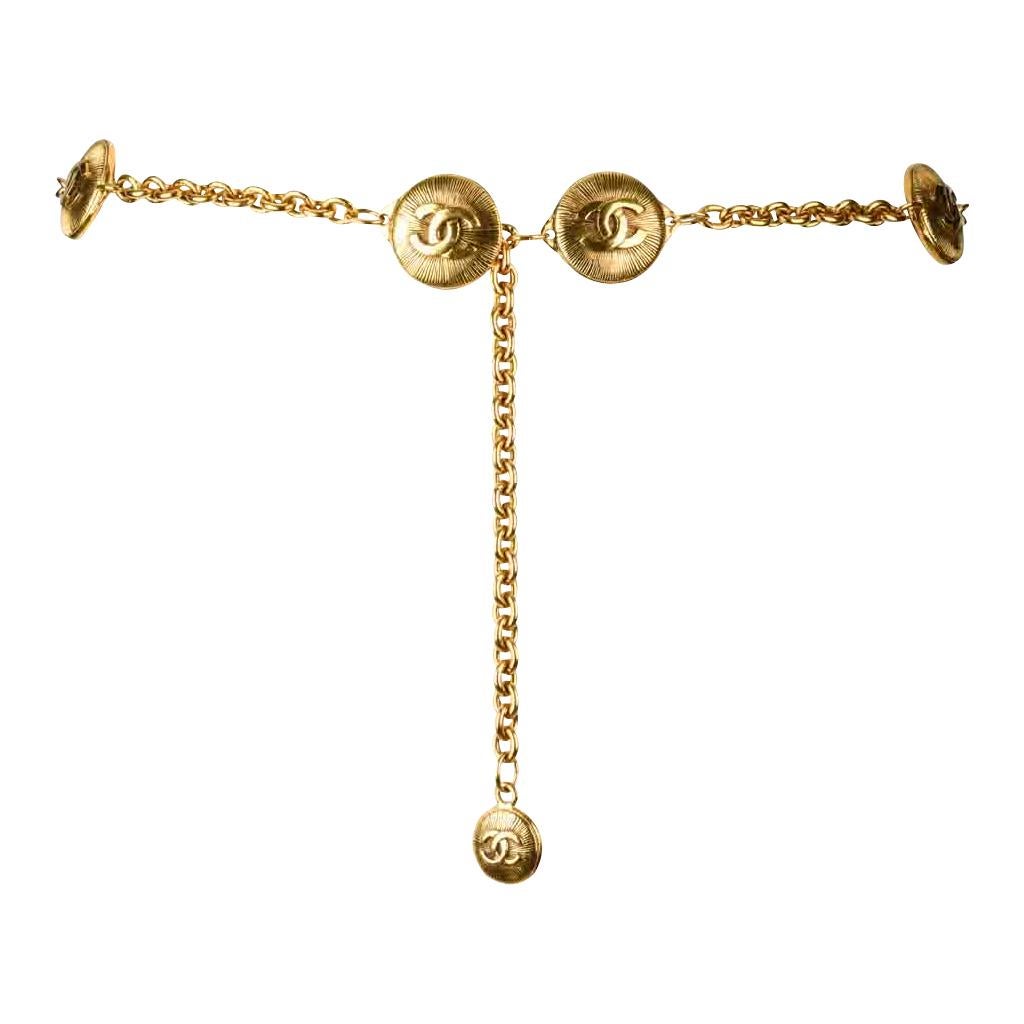 Chanel Belt Vintage Chain Link Gold Sunburst w/ CC Spacers 1