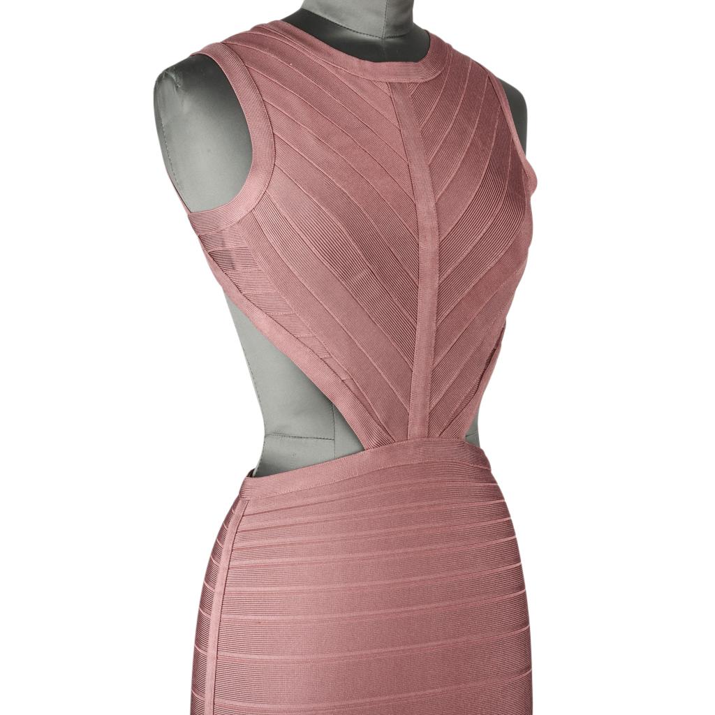 Brown Herve Leger Dress Bandage Cutout Waist and Rear Dusty Pink XS nwt