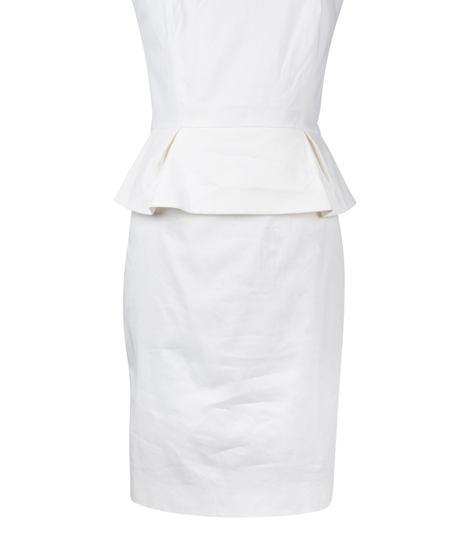 Christian Dior Dress White Cotton Peplum 8 Mint  In Excellent Condition In Miami, FL