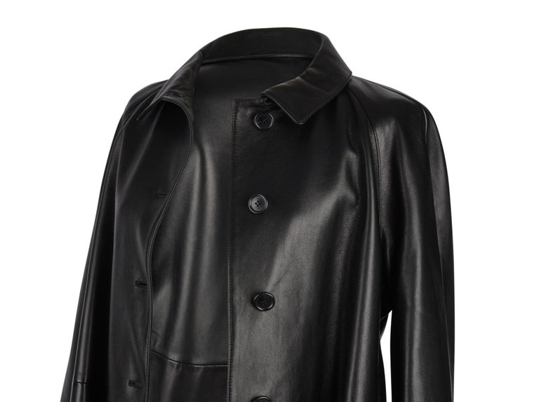 Prada Coat Classic Black Soft Supple Lambskin Leather 8 at 1stDibs