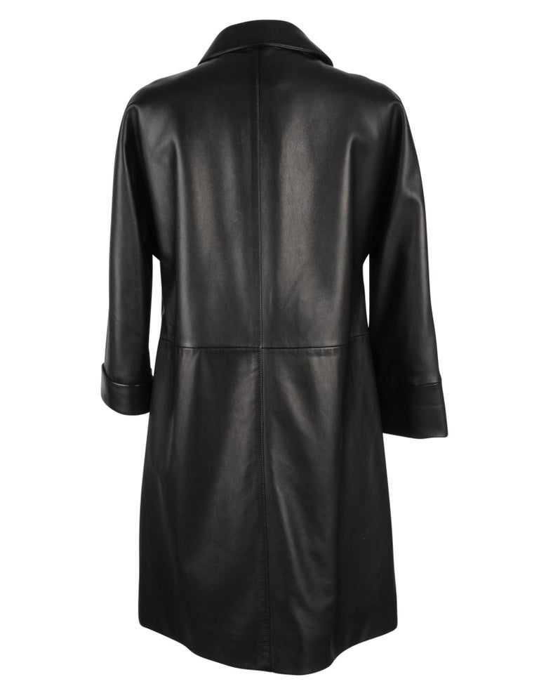 Prada Coat Classic Black Soft Supple Lambskin Leather 8 at 1stDibs
