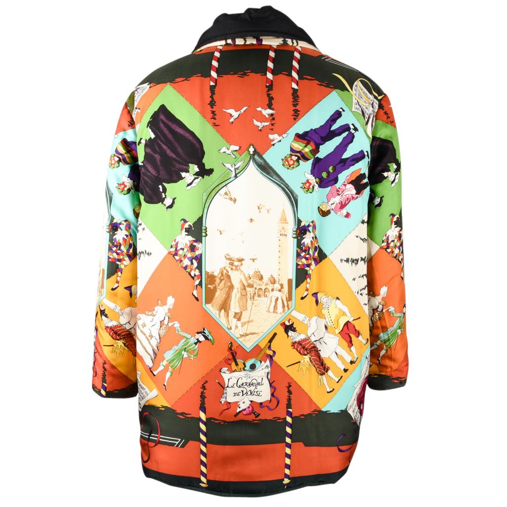 Hermès Veste réversible motifs vifs Carnavale de Venise avec écharpe vintage imprimé, Taille 36/6 en vente 2