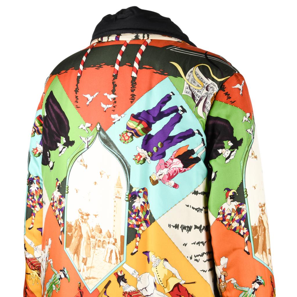 Hermès Veste réversible motifs vifs Carnavale de Venise avec écharpe vintage imprimé, Taille 36/6 en vente 4