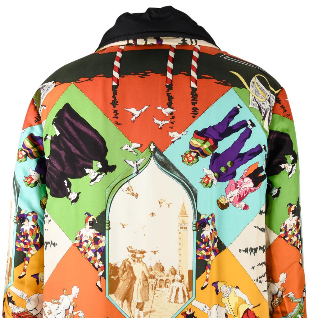 Hermès Veste réversible motifs vifs Carnavale de Venise avec écharpe vintage imprimé, Taille 36/6 en vente 9
