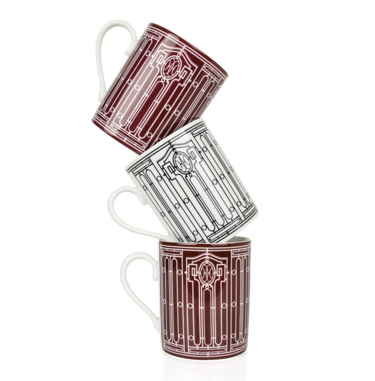 Hermes H Deco Mugs Rouge with White Set of 2 new at 1stDibs