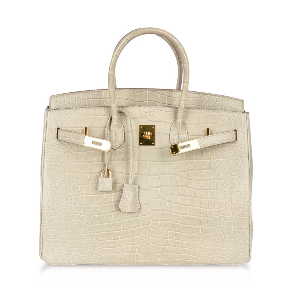 Hermes Birkin 35 Bag Beton Matte Porosus Crocodile Gold Hardware Rare 1