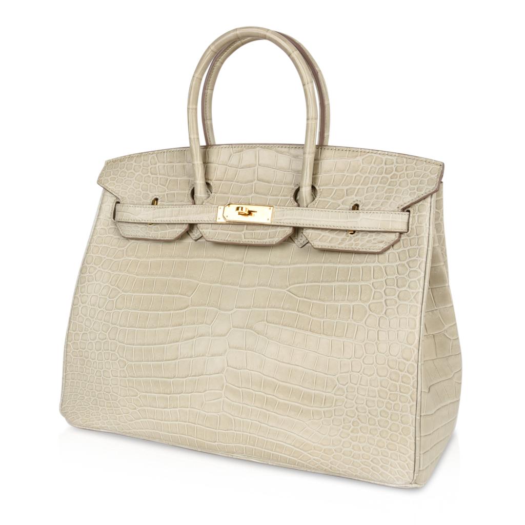 Hermes Birkin 35 Bag Beton Matte Porosus Crocodile Gold Hardware Rare In Good Condition In Miami, FL