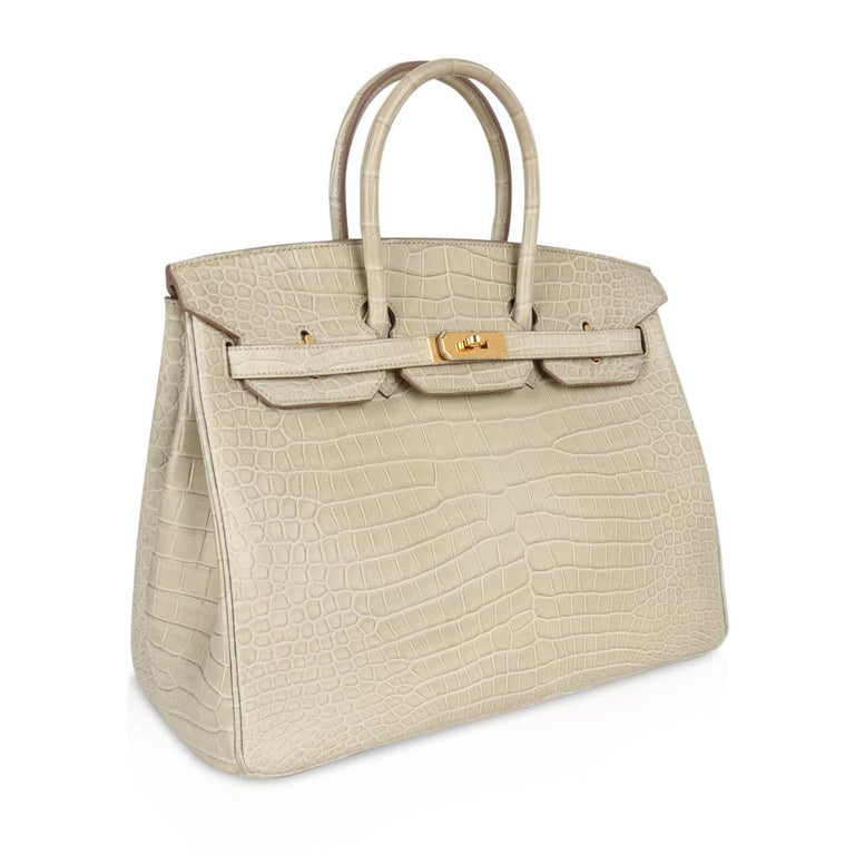 Hermès Matte Gris Elephant Porosus Crocodile Leather Gold Hardware Birkin  35 Bag Brown ref.607505 - Joli Closet