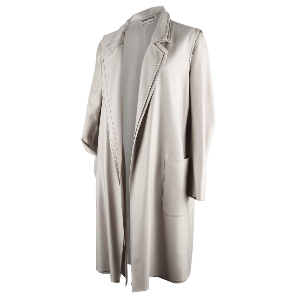 Women's Hermes Coat Cashmere 2Piece Vest Coat Pearl Gray 40 / 6