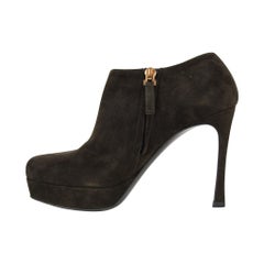YSL Bootie Dark Green Suede Ankle Boot Yves Saint Laurent 36.5 / 6.5