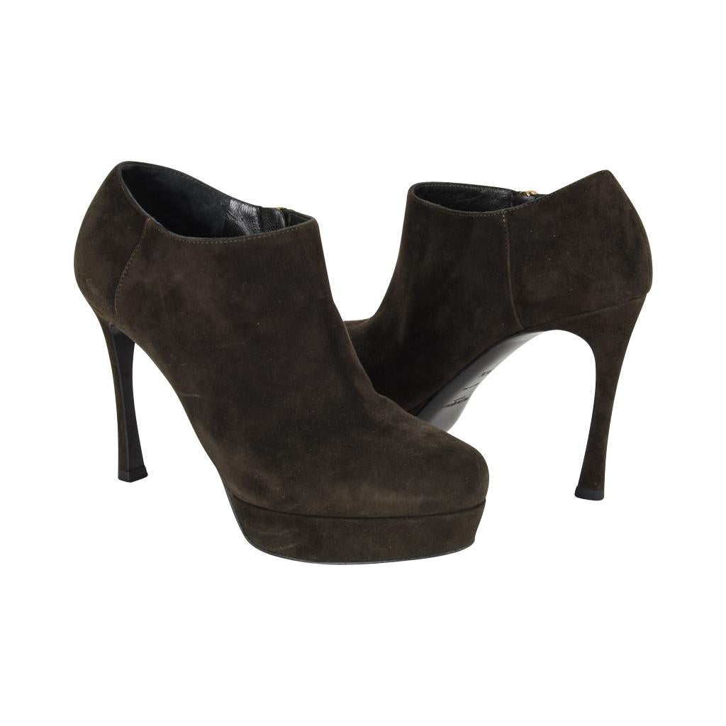 YSL Bootie Dark Green Suede Ankle Boot Yves Saint Laurent 36.5 / 6.5 ...