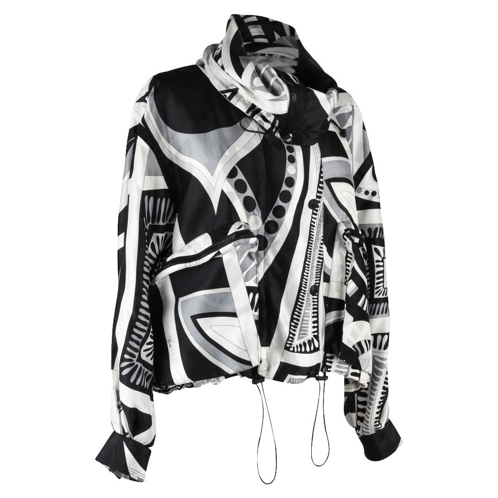 Emilio Pucci Jacket Silk Windbreaker Rear Zipper Front Snaps Drawstring 12