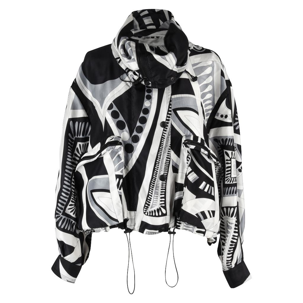 Women's Emilio Pucci Jacket Silk Windbreaker Rear Zipper Front Snaps Drawstring 12