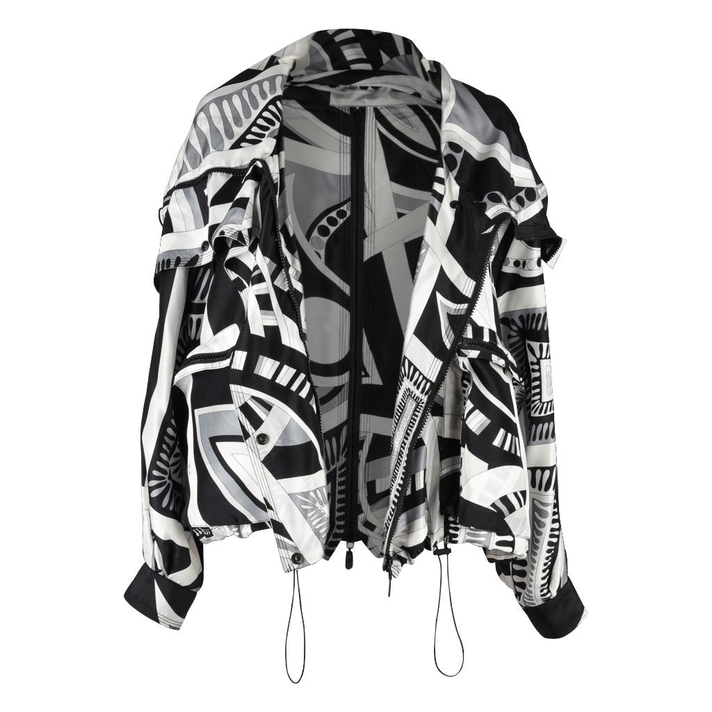 Emilio Pucci Jacket Silk Windbreaker Rear Zipper Front Snaps Drawstring 12 1