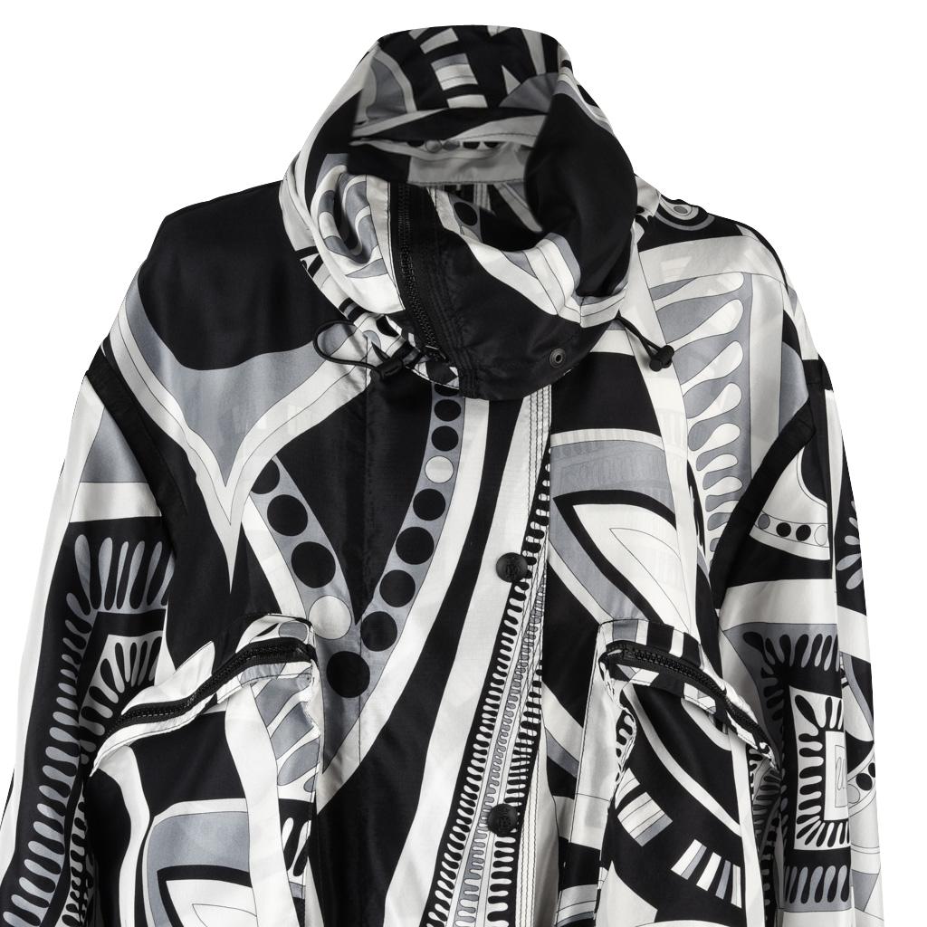 Emilio Pucci Jacket Silk Windbreaker Rear Zipper Front Snaps Drawstring 12 5