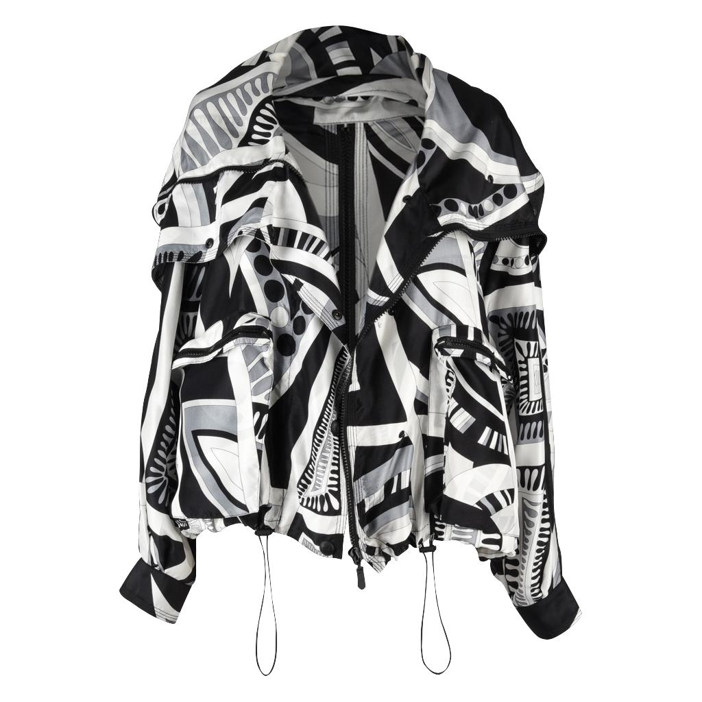Emilio Pucci Jacket Silk Windbreaker Rear Zipper Front Snaps Drawstring 12 8