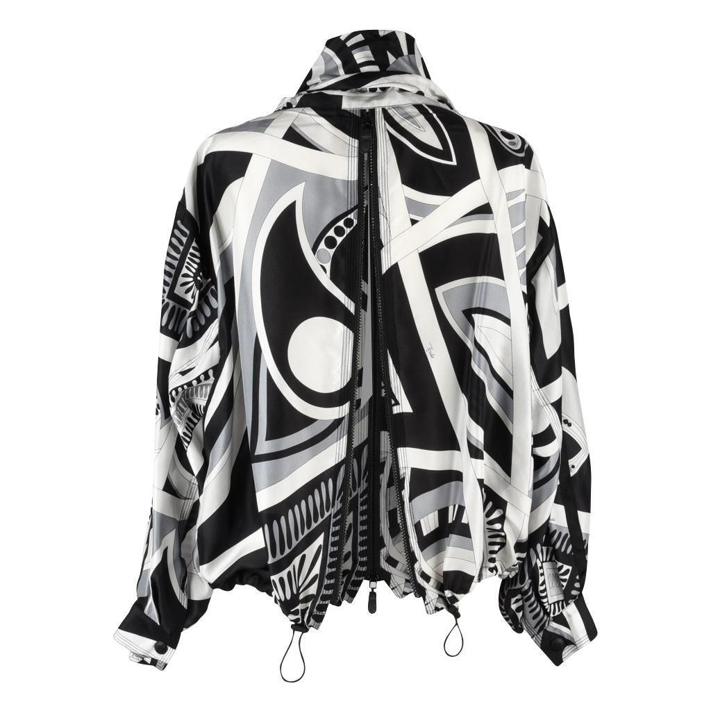 Emilio Pucci Jacket Silk Windbreaker Rear Zipper Front Snaps Drawstring 12 7
