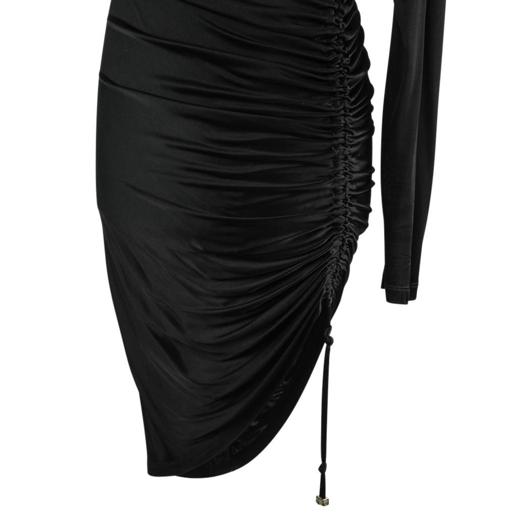 Versace Dress Black Side Drawstring Rouching Asymmetrical Length 44 / 8 In Excellent Condition In Miami, FL