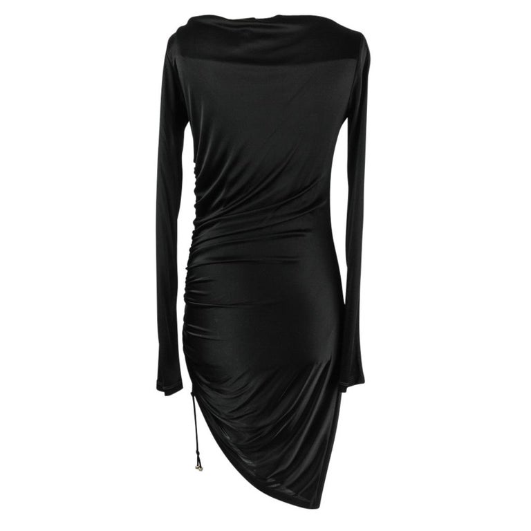 Versace Dress Black Side Drawstring Rouching Asymmetrical Length 44 / 8 ...